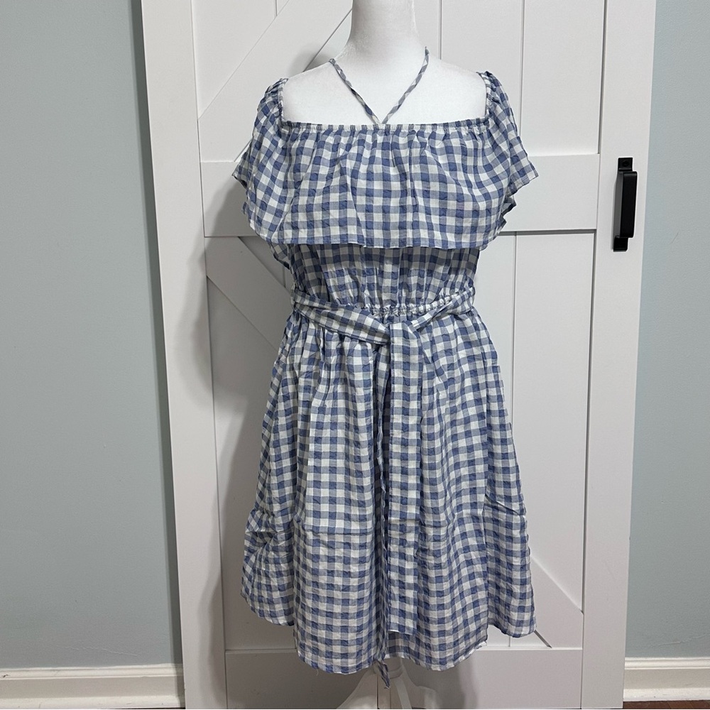 Anthropologie Blue and White Strapless Dress